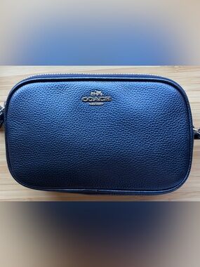 Coach Navy Deep Blue Pebbled Leather Crossbody with Silver Logo NWOT